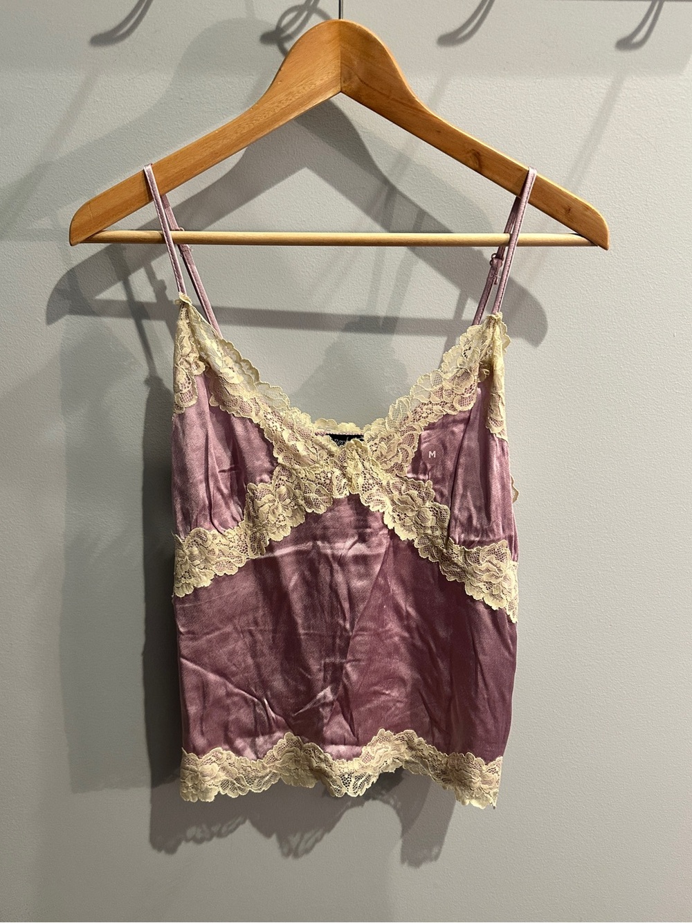 Beverly and Beck Lace Trim Satin Cami Tank in Lavender and Cream